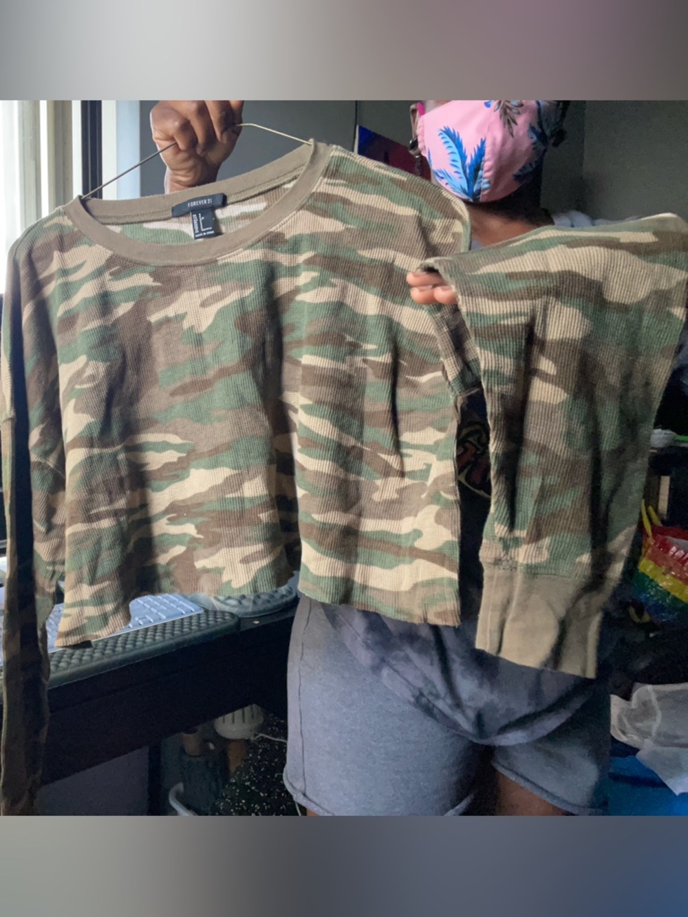 Forever 21 Camouflage Crop Long-Sleeve Top - Green/Brown